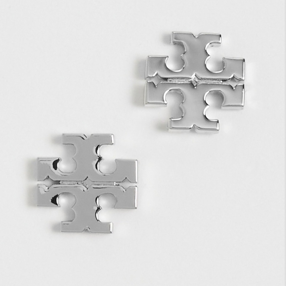 Tory Burch Silver Large Logo Stud Earrings NWB